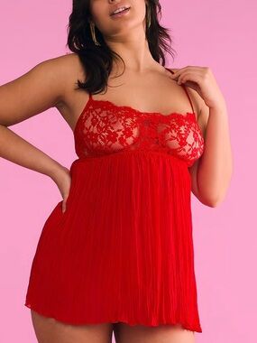 VS Red Lace & Chiffon Babydoll Chemise - Women Intimates